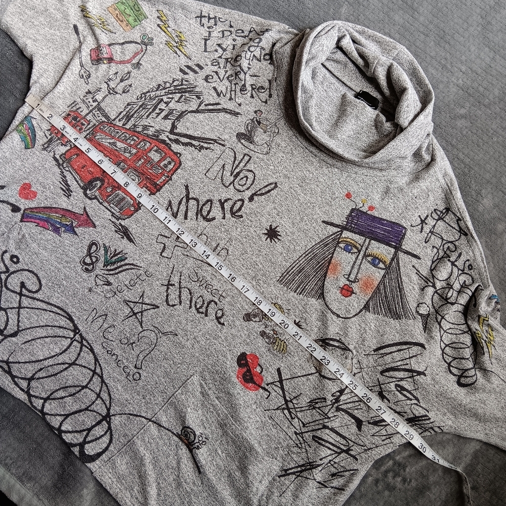 Artsy Creative Inoah Graphic Graffiti Turtleneck Illustrated Sweatshirt Small - Picture 8 of 14